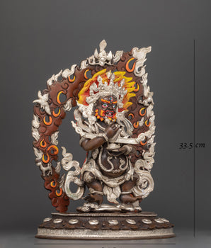Sakya Mahakala Silver Plated Oxidized Copper Statue | Guardian of the Dharma