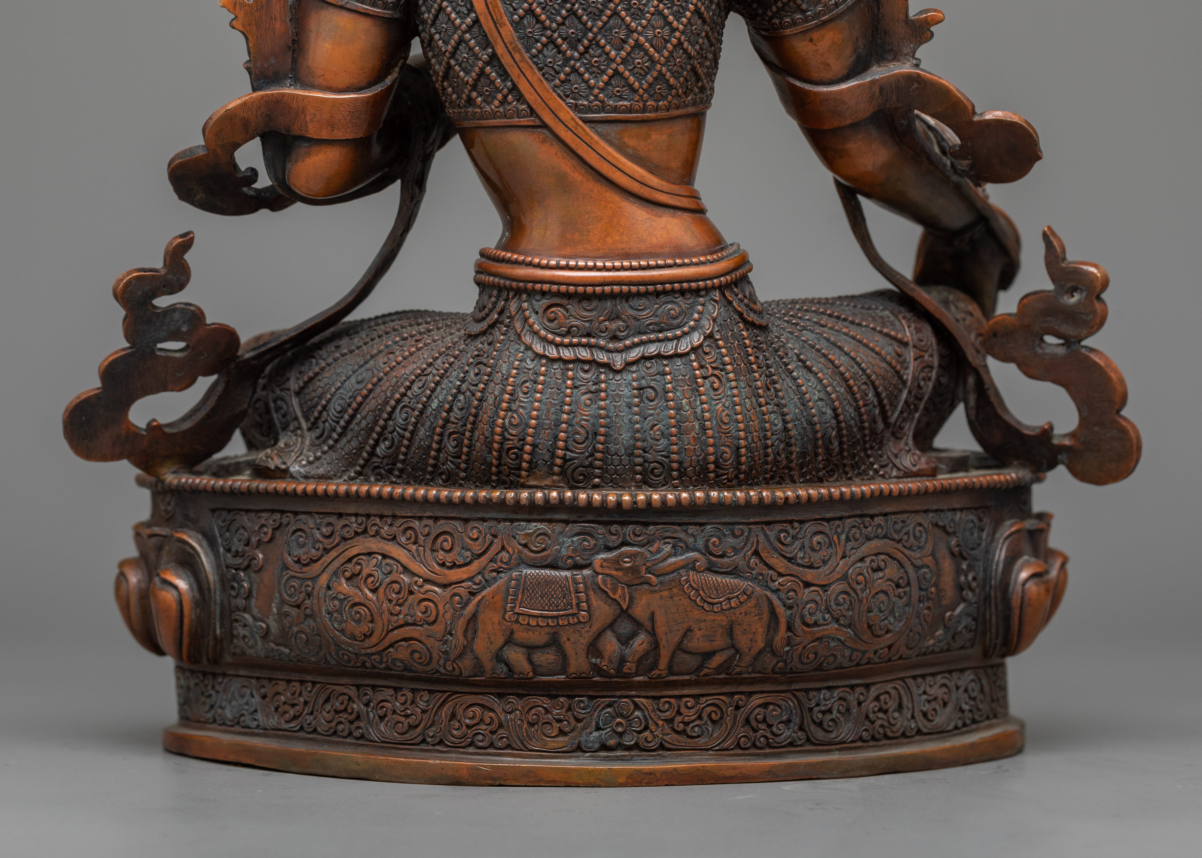 Green Tara Buddha Sculpture | Oxidized Copper Embodiment of Active Compassion