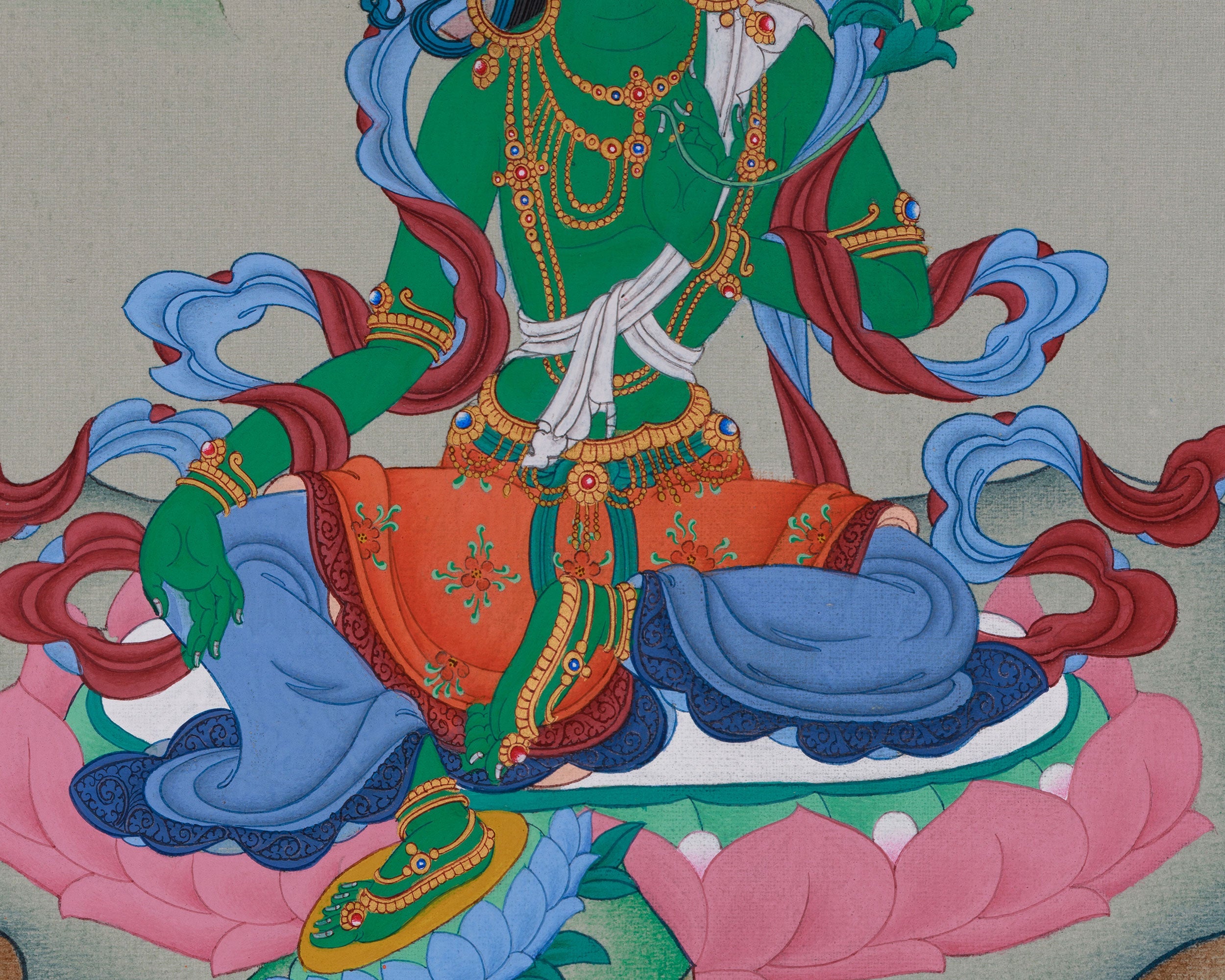 Hand-Painted Tibetan Arya Tara | Embodiment of Compassion and Swift Protection