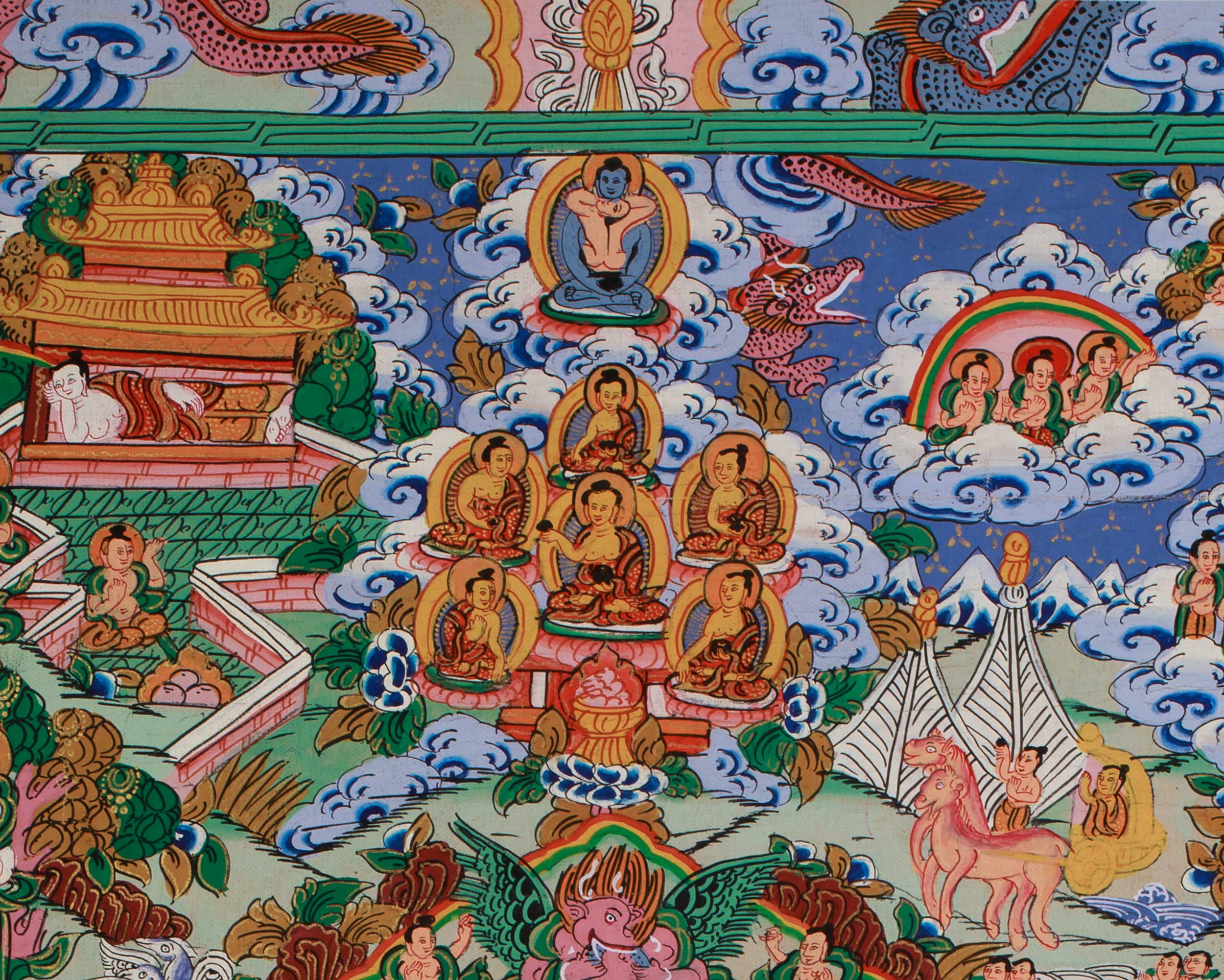 Traditional Thangka of Buddha Life Story | Tibetan Enlightenment Journey Painting