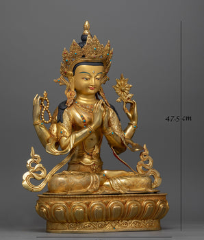 Gold-Gilded Compassionate Chenrezig Statue | A Vision of Divine Mercy