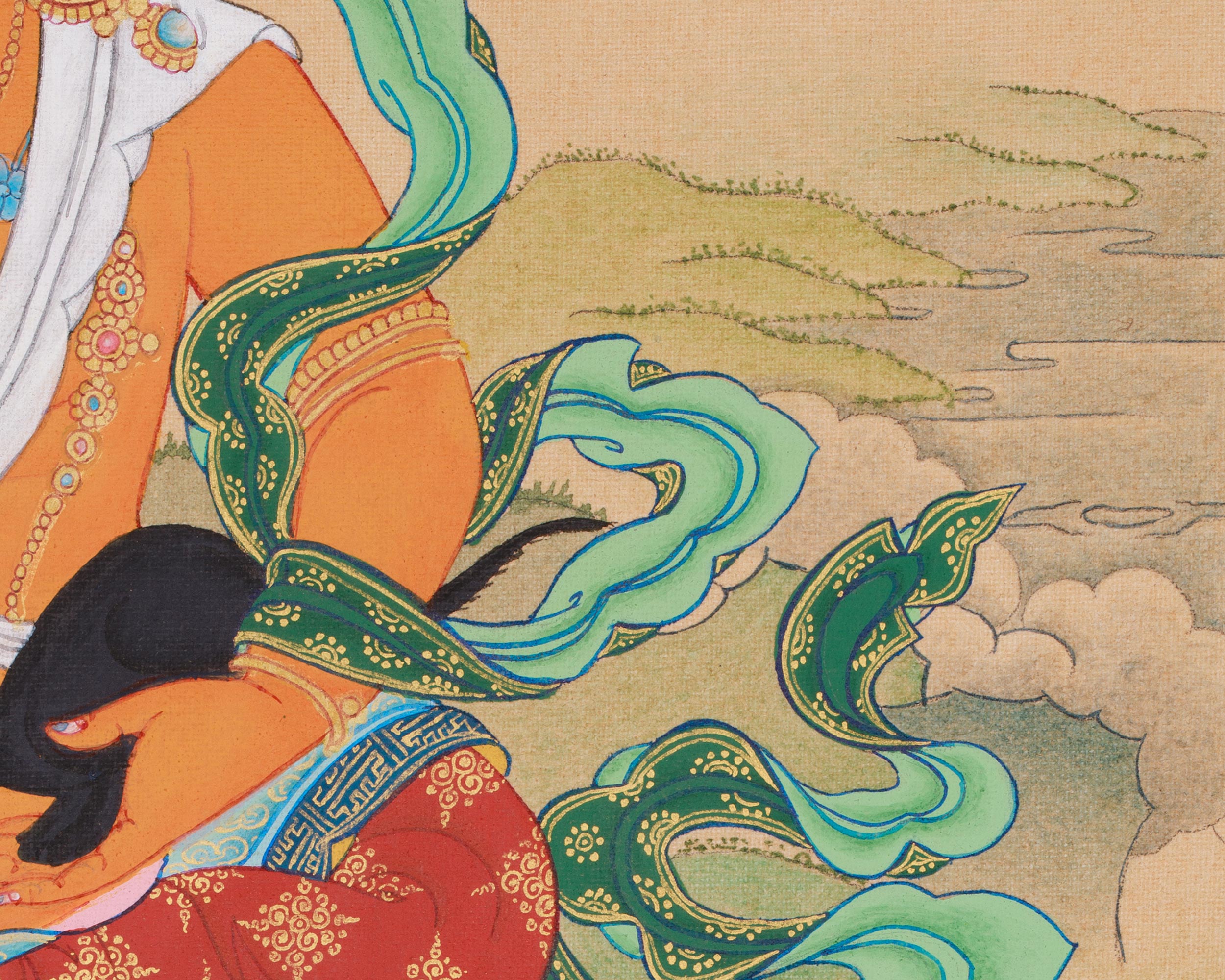 Kuber, Buddhist Wealth Deity | Yellow Dzambhala Thangka for Prosperity