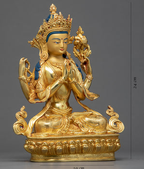 Four Armed Chenrezig Sculpture | Traditional Himalayan Art of Nepal