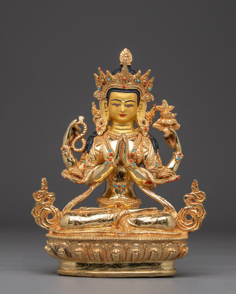 Four Armed Chenrezig Art with Copper Body