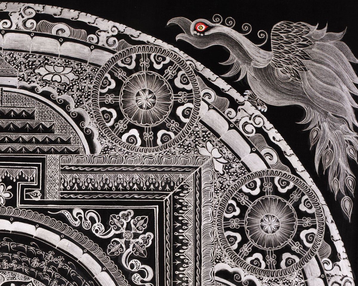 Eight Auspicious Symbol Mantra Mandala | Giclée Cavans Print | Monochromatic Artwork