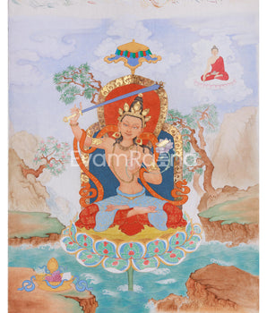 Giclee Canvas Print of Manjushri | Contemporary Fusion of Paubha & Chinese Artistry