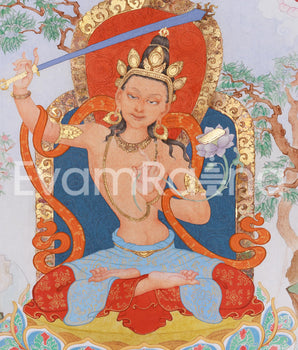 Giclee Canvas Print of Manjushri | Contemporary Fusion of Paubha & Chinese Artistry