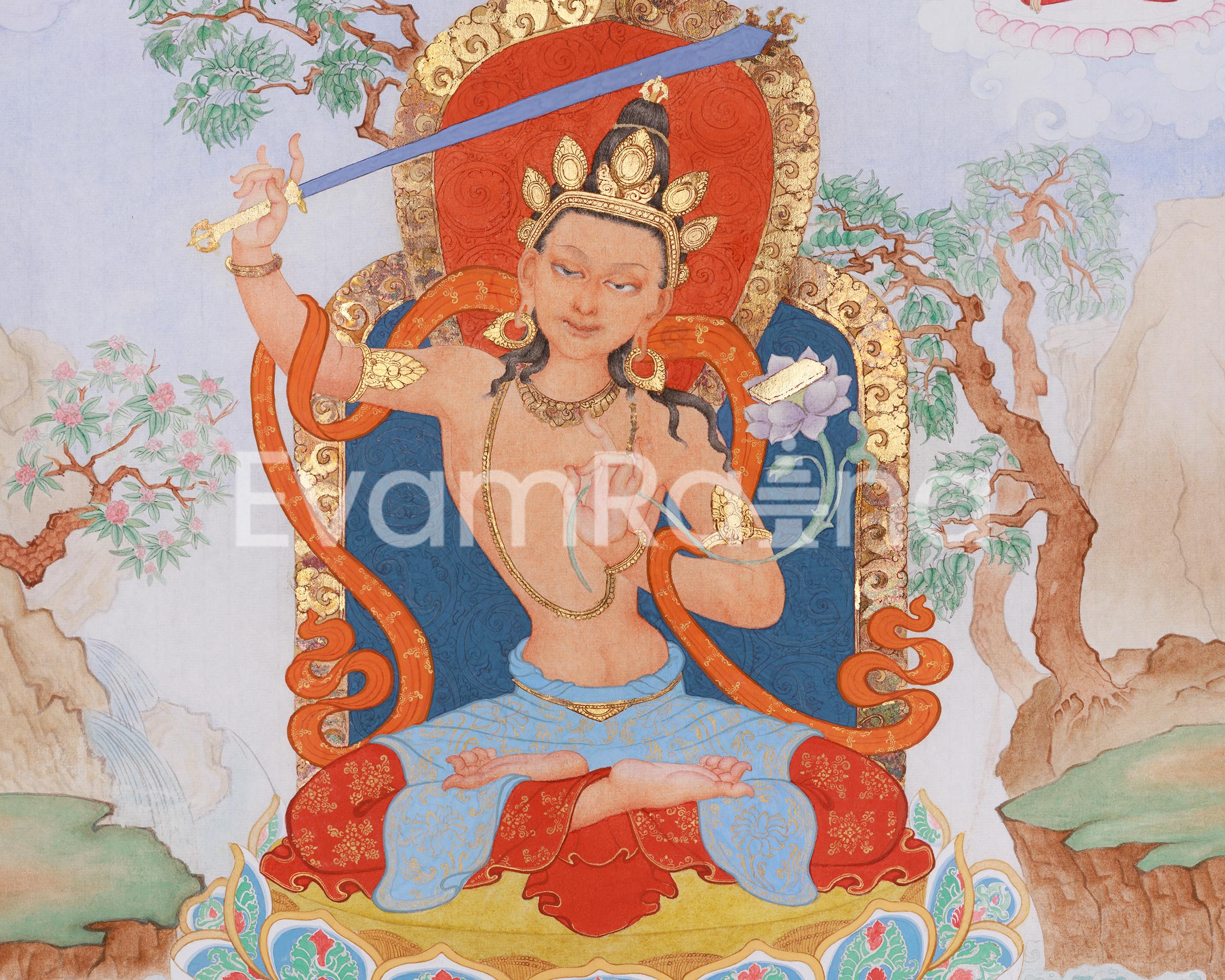 Giclee Canvas Print of Manjushri | Contemporary Fusion of Paubha & Chinese Artistry