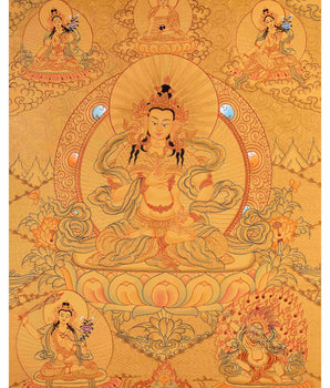 Full Gold Hand-Painted Vajrasattva Thangka | Divine Wisdom for Home Decor