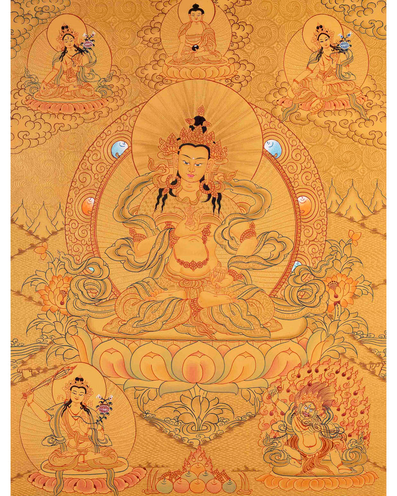Full Gold Hand-Painted Vajrasattva Thangka | Divine Wisdom for Home Decor