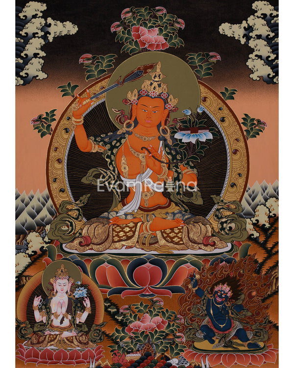 Manjushri Flanked With Chengrezig and Vajrapani