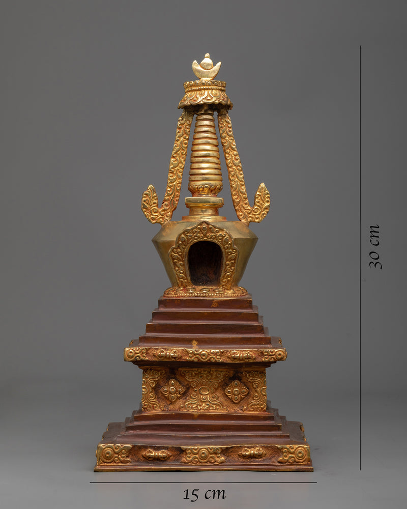 Copper Stupa Statue | Traditional Handcrafted Spiritual Decor