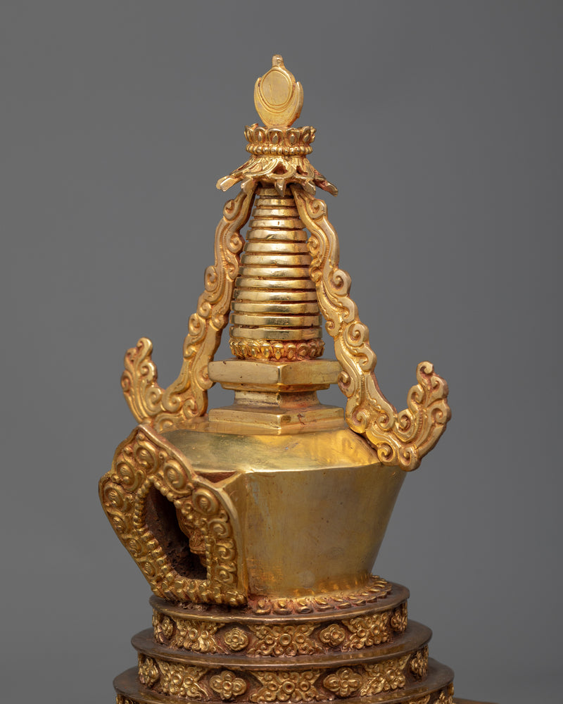 Gold Gilded Stupa | Detailed Handmade Spiritual Symbol