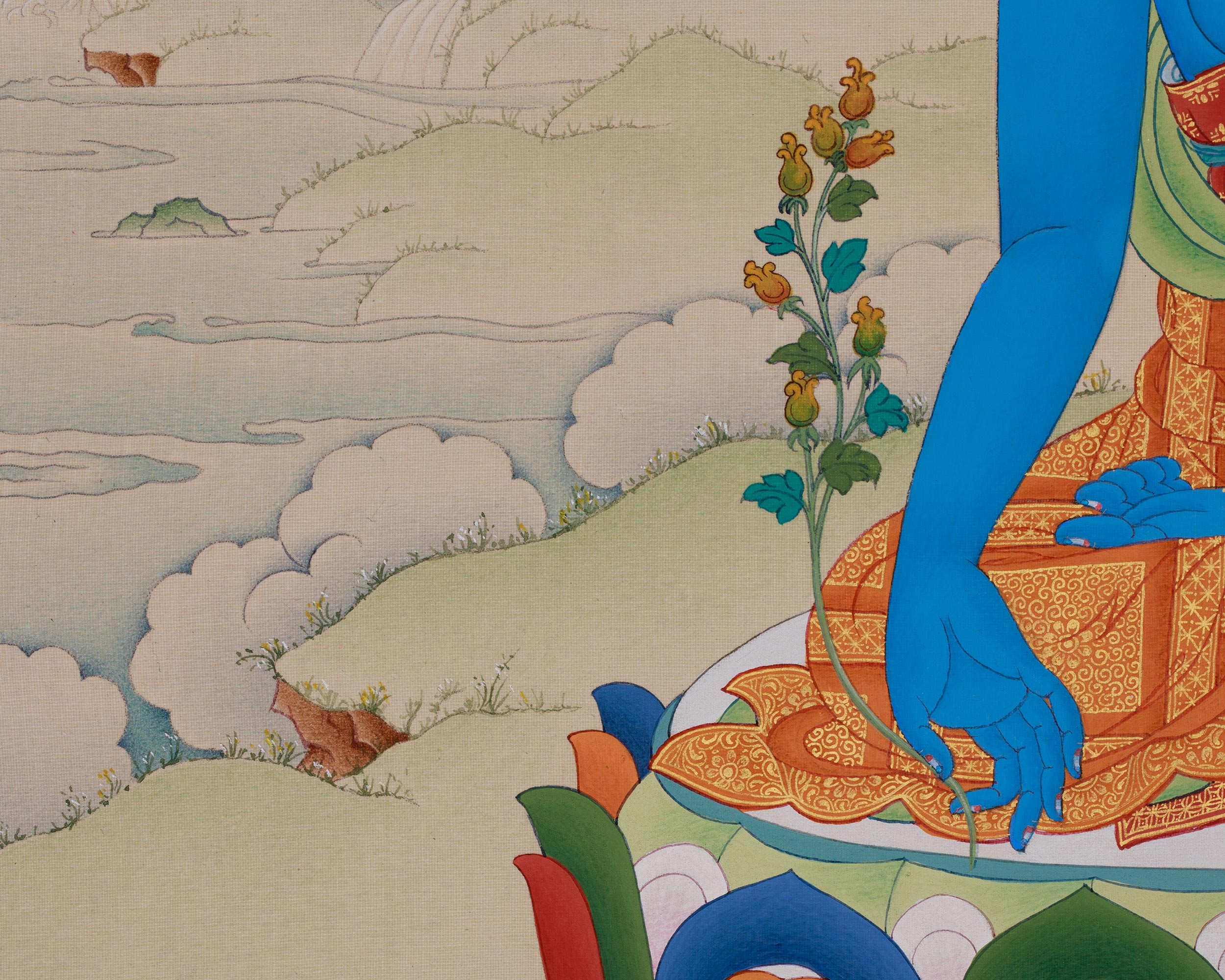 Tibetan Medicine Buddha Art | Bhaisajyaguru Thangka | Healing Deity