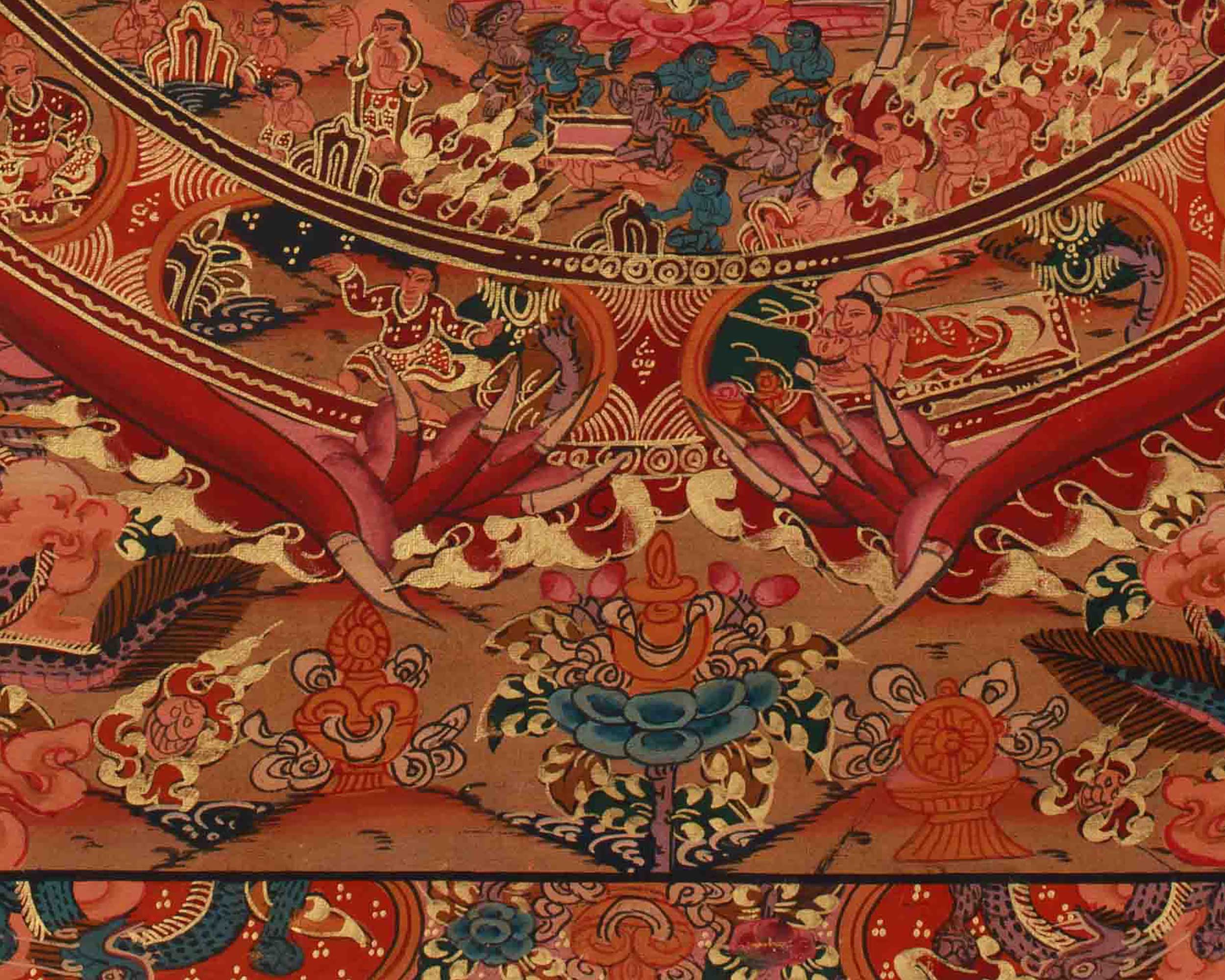 Traditional Bhavachakra Mandala Art | Hand-Painted Wheel of Life Thangka