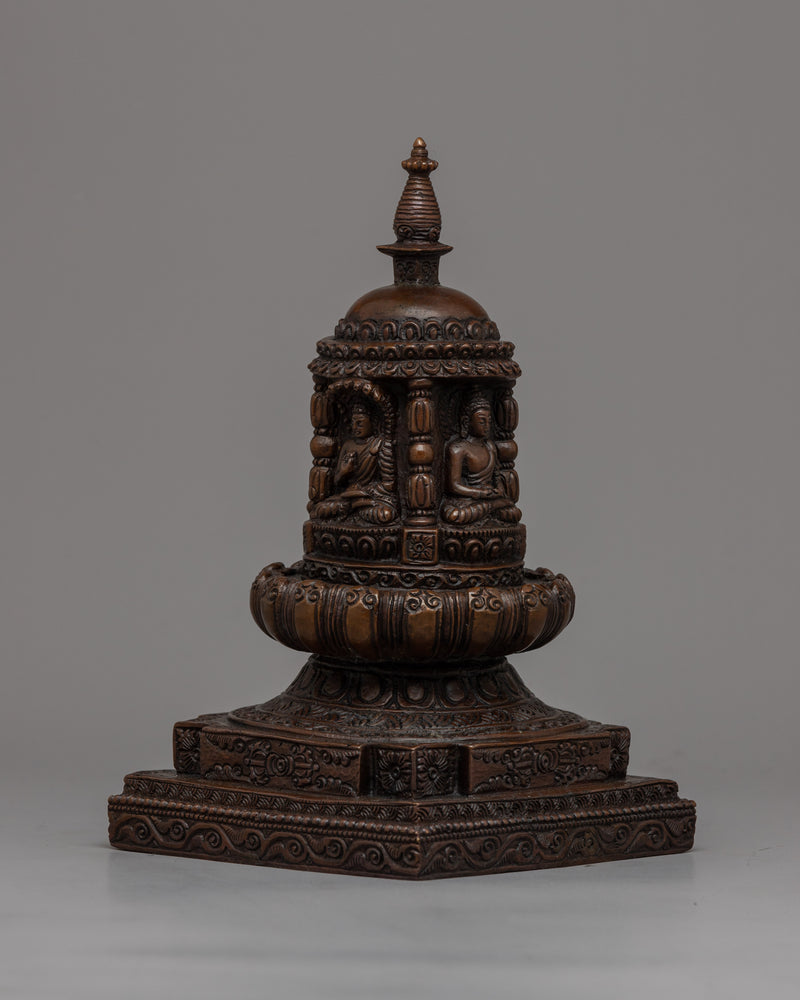 Exquisite Handcrafted Tibetan Buddhist Stupa | High-Quality Oxidized Copper Buddhist Chaitya Stupa