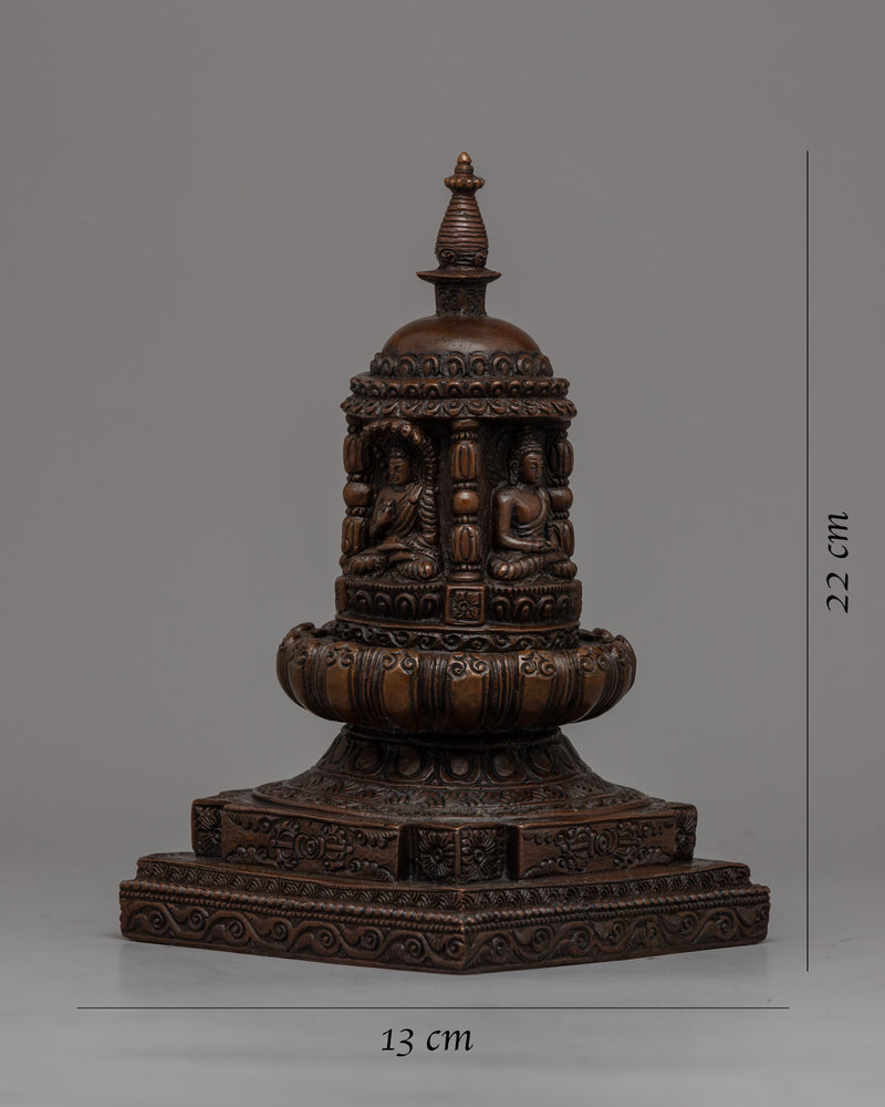 Exquisite Handcrafted Tibetan Buddhist Stupa | High-Quality Oxidized Copper Buddhist Chaitya Stupa