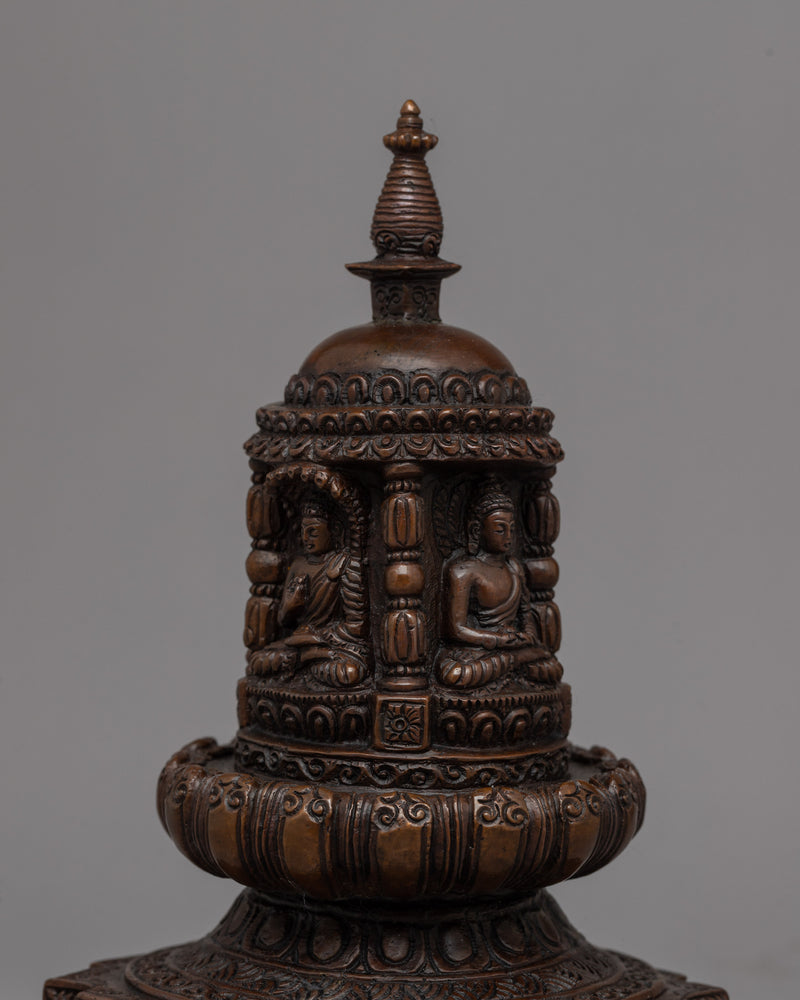 Exquisite Handcrafted Tibetan Buddhist Stupa | High-Quality Oxidized Copper Buddhist Chaitya Stupa