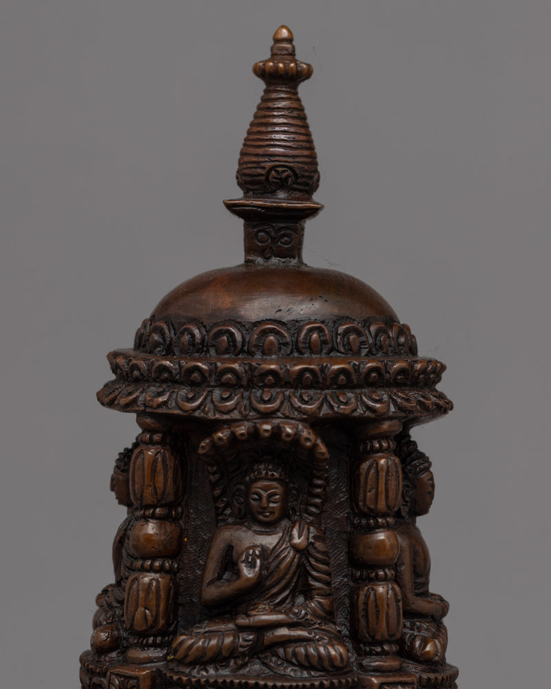 Exquisite Handcrafted Tibetan Buddhist Stupa | High-Quality Oxidized Copper Buddhist Chaitya Stupa