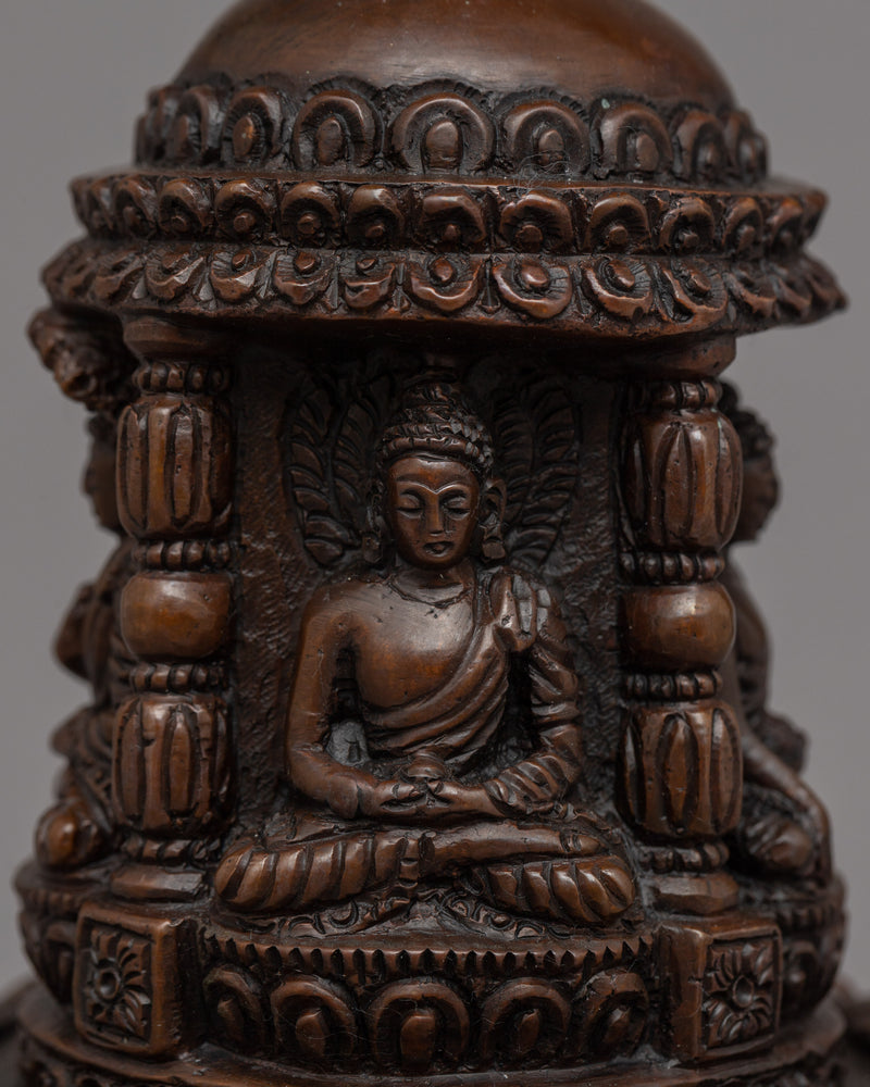 Exquisite Handcrafted Tibetan Buddhist Stupa | High-Quality Oxidized Copper Buddhist Chaitya Stupa