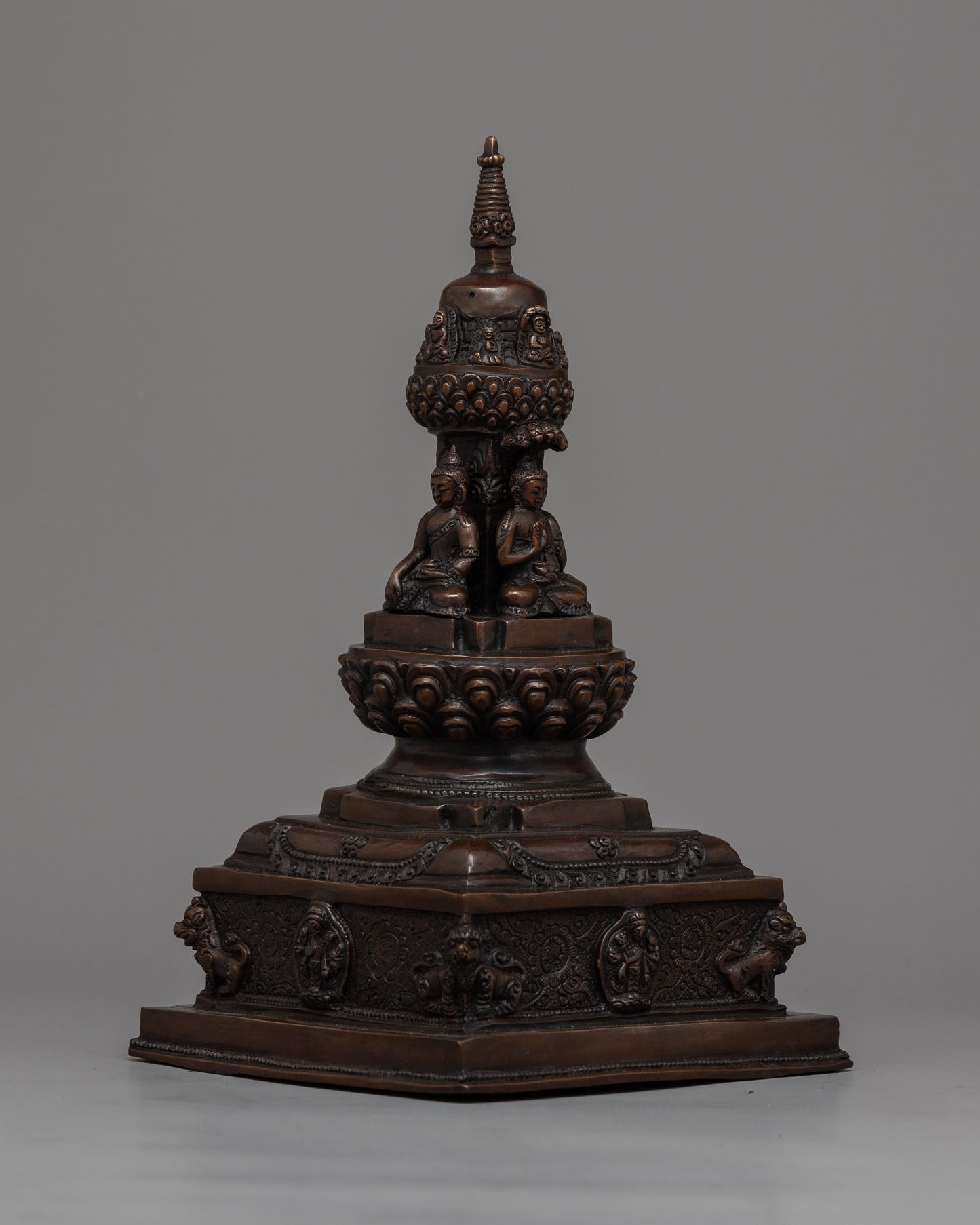 28"cm Tibetan Buddhist Stupa | Exquisite Handmade Oxidized Copper Pagoda Chaitya Statue