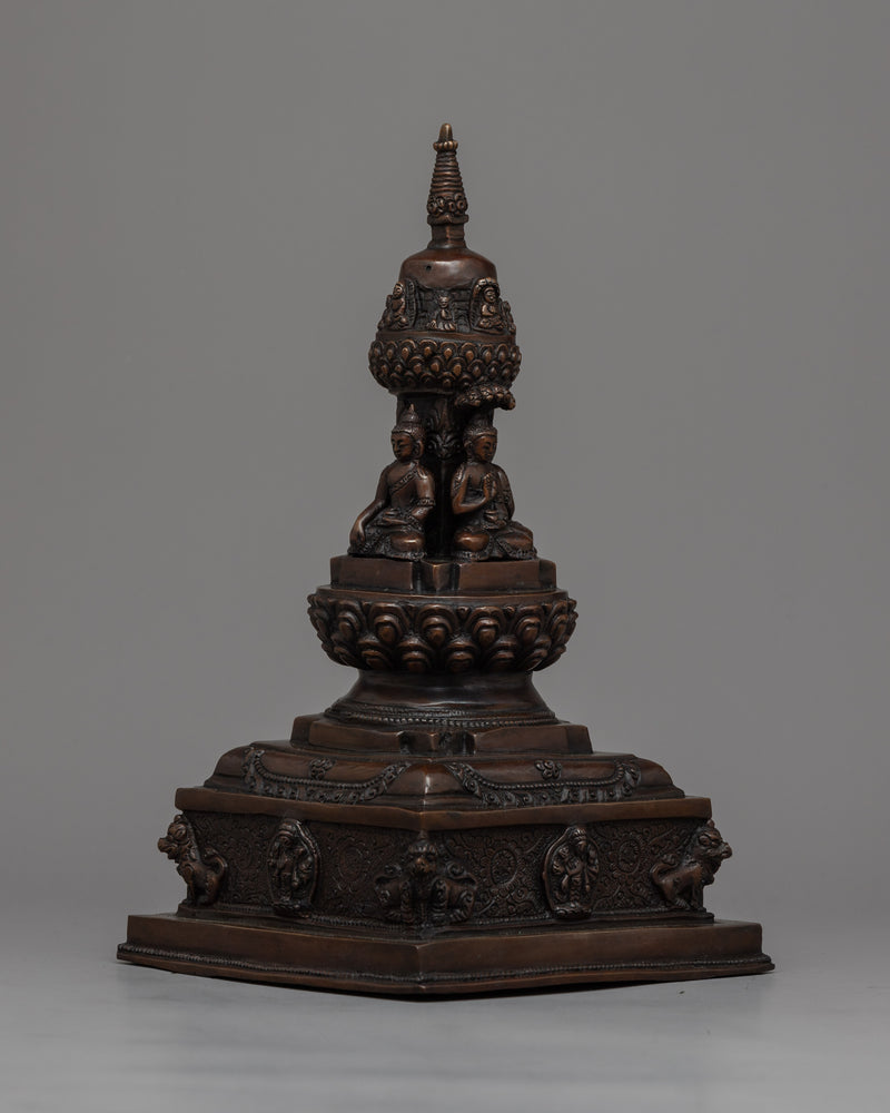 28"cm Tibetan Buddhist Stupa | Exquisite Handmade Oxidized Copper Pagoda Chaitya Statue