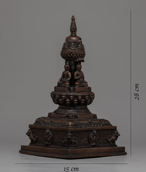28"cm Tibetan Buddhist Stupa | Exquisite Handmade Oxidized Copper Pagoda Chaitya Statue