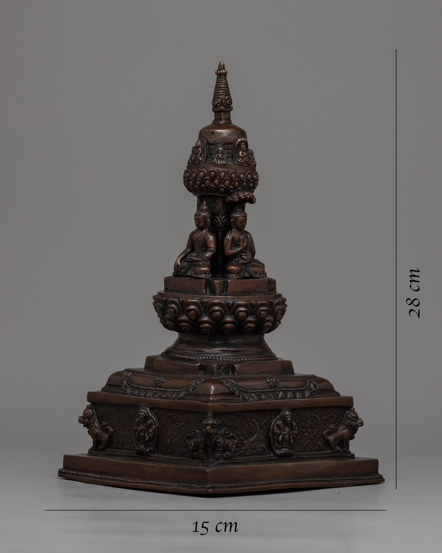 28"cm Tibetan Buddhist Stupa | Exquisite Handmade Oxidized Copper Pagoda Chaitya Statue