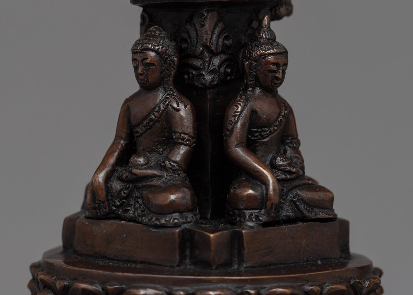 28"cm Tibetan Buddhist Stupa | Exquisite Handmade Oxidized Copper Pagoda Chaitya Statue