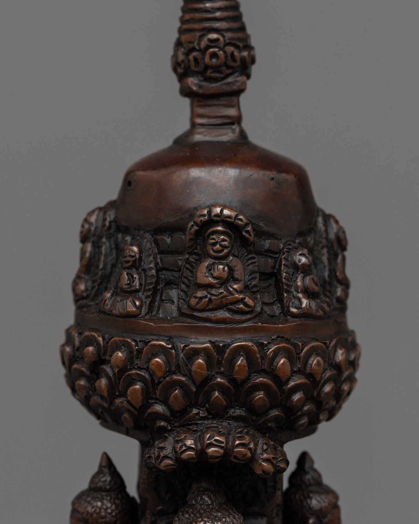 28"cm Tibetan Buddhist Stupa | Exquisite Handmade Oxidized Copper Pagoda Chaitya Statue