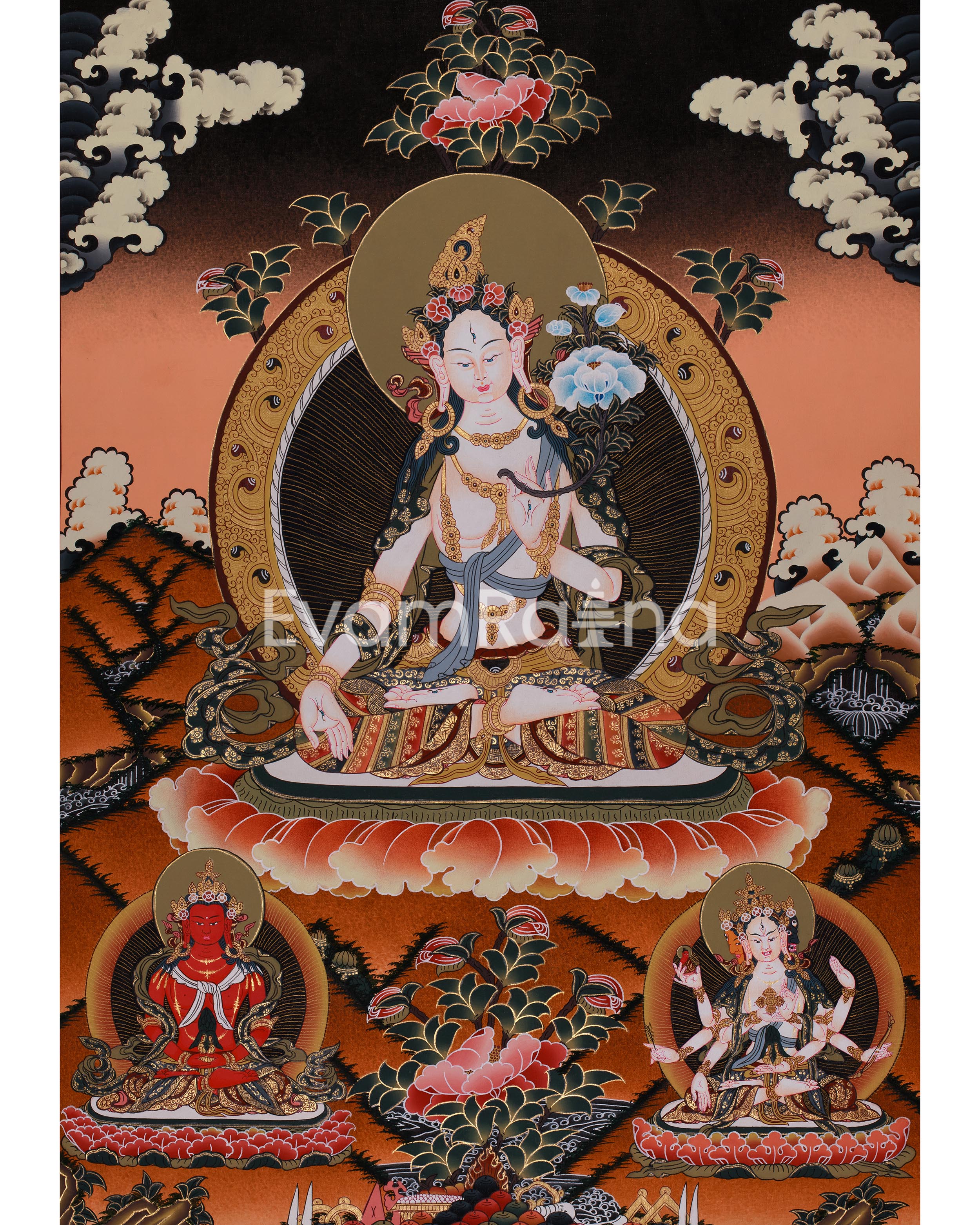 Traditionally Hand-Painted White Tara, Shakyamuni Buddha | Religious Gifts