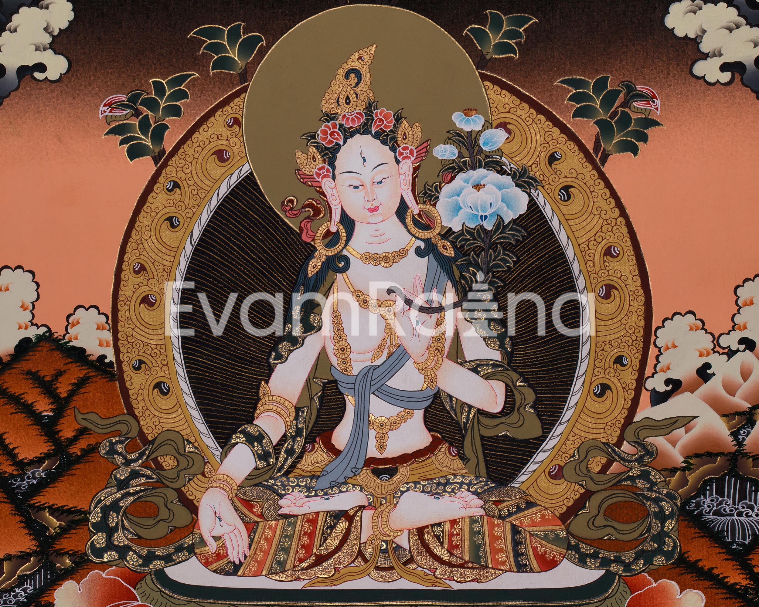 Traditionally Hand-Painted White Tara, Shakyamuni Buddha | Religious Gifts