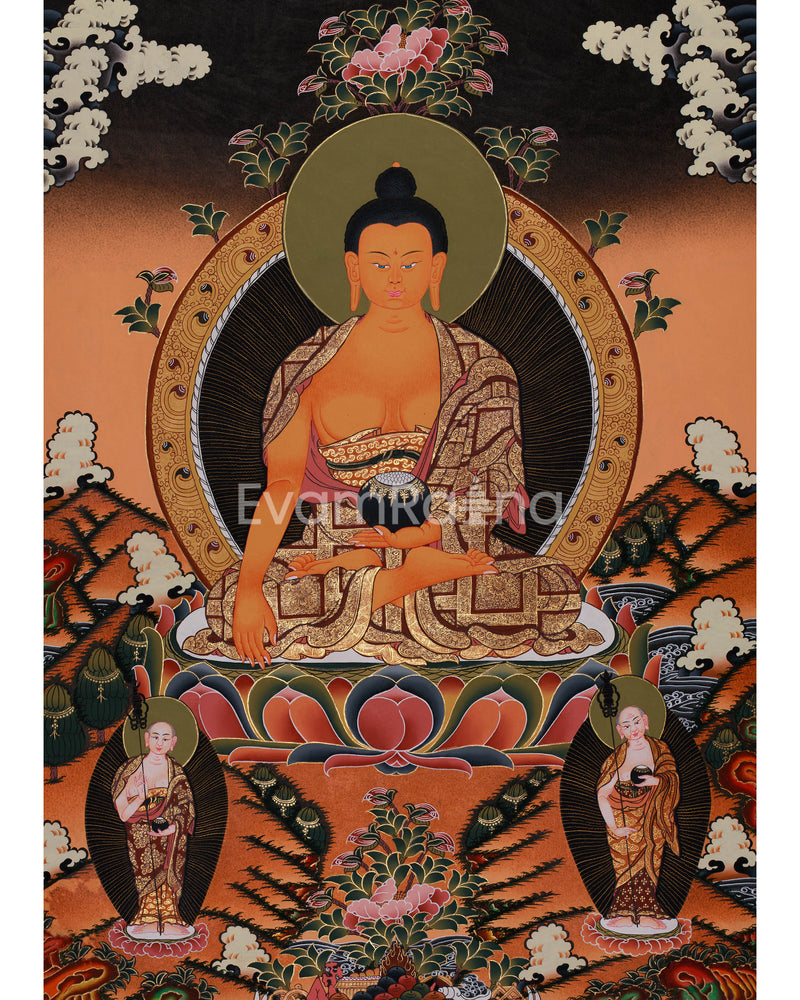 Beautiful Hand-Painted Buddha with Sariputra and Maudgalyayana | Compassion of Yoga