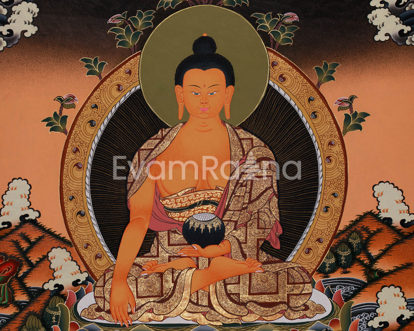 Beautiful Hand-Painted Buddha with Sariputra and Maudgalyayana | Compassion of Yoga