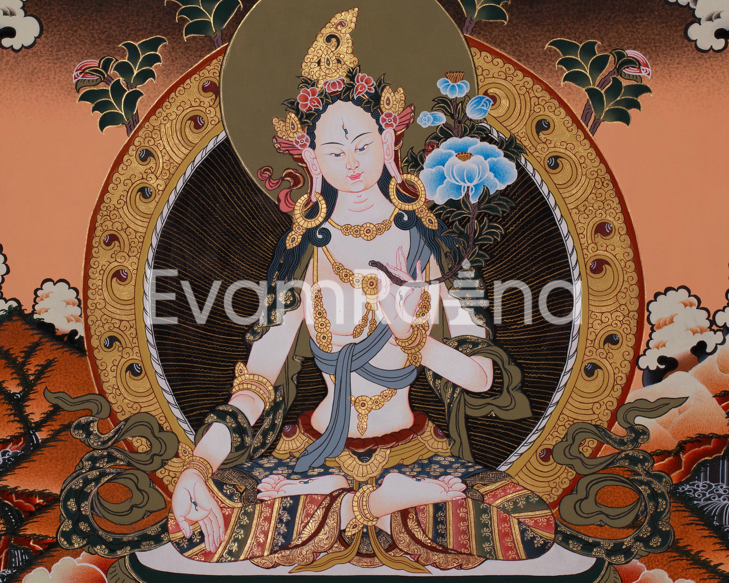 Traditionally Hand-Painted White Tara, Shakyamuni Buddha | Religious Gifts