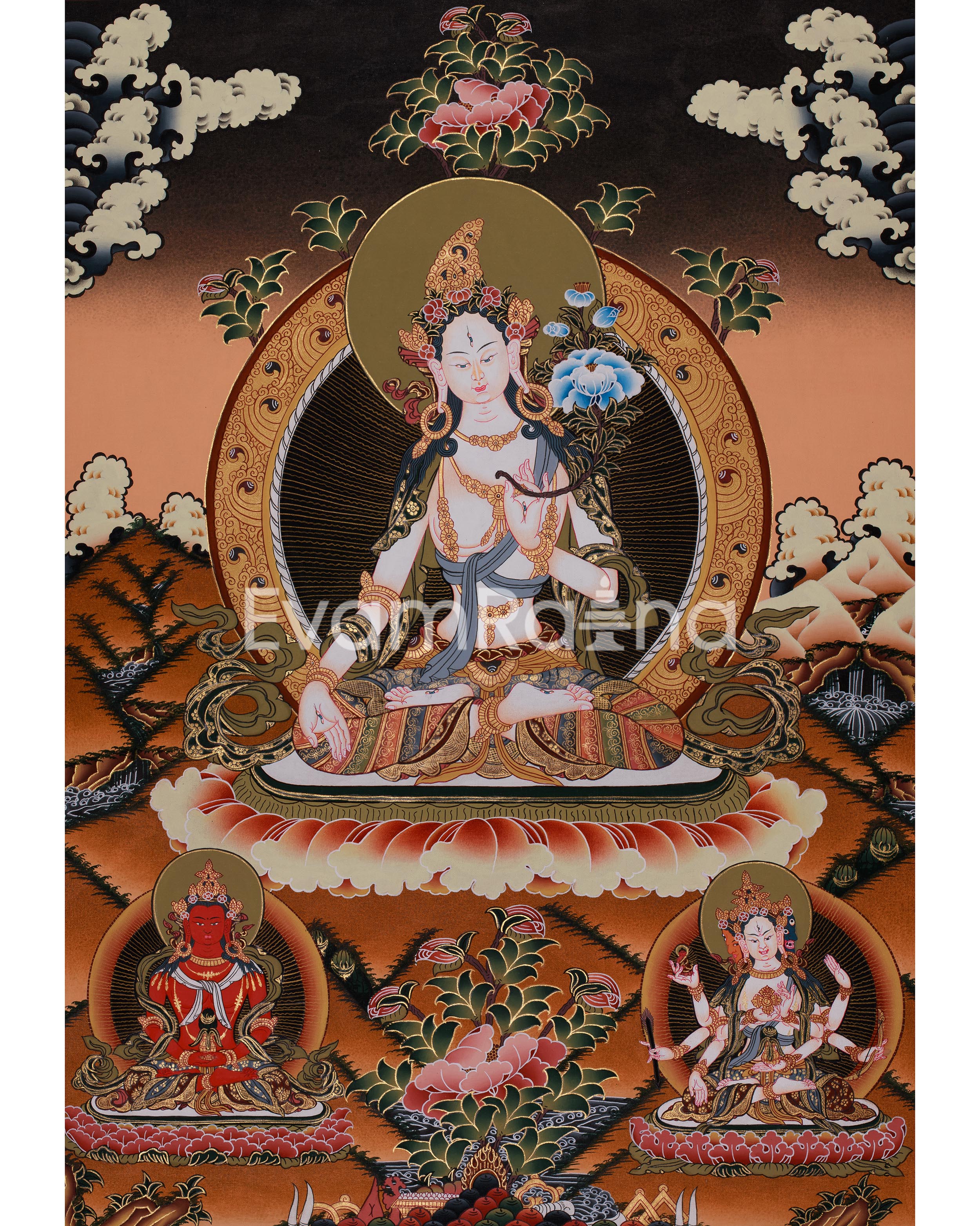 Traditionally Hand-Painted White Tara, Shakyamuni Buddha | Religious Gifts