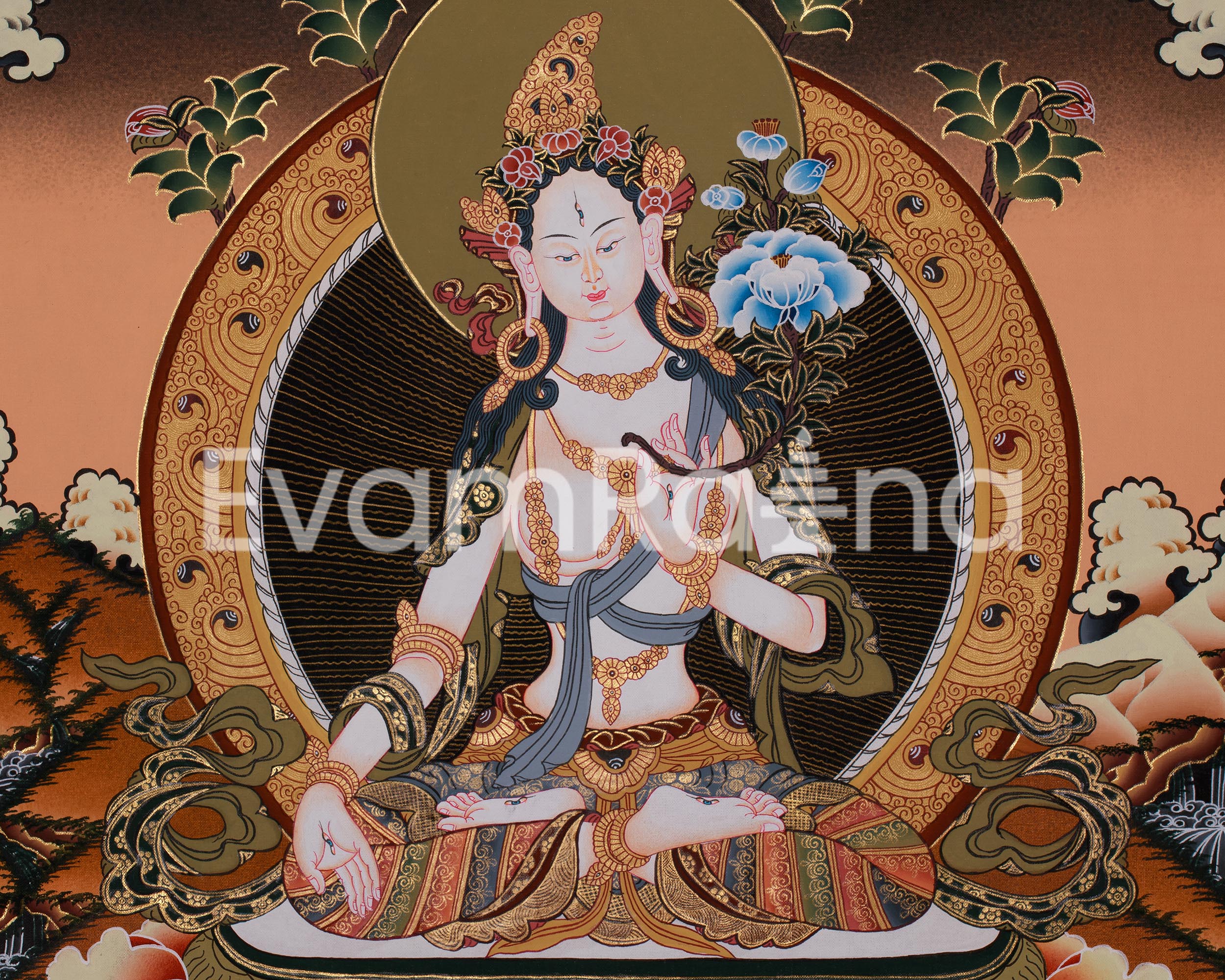 Traditionally Hand-Painted White Tara, Shakyamuni Buddha | Religious Gifts