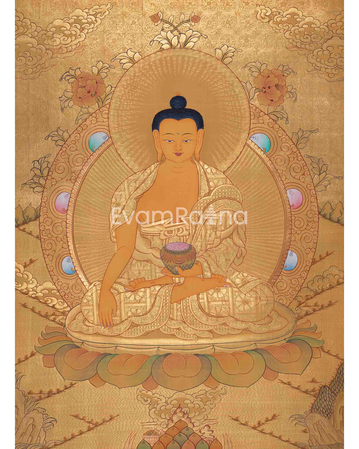 Original Hand-Painted 24K Gold Shakyamuni Buddha