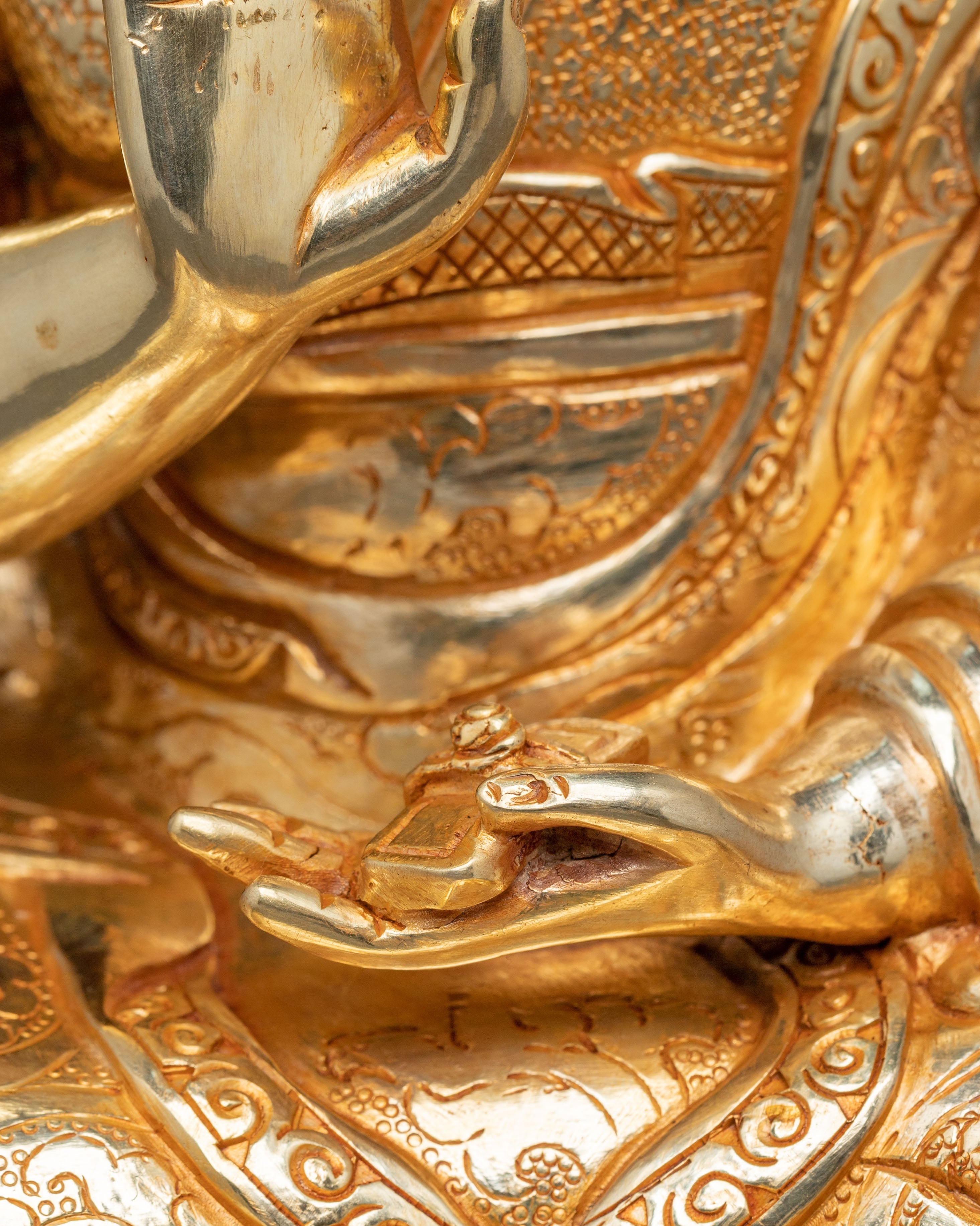 Buddhist Scholar Santaraksita Statue | Gold Plated Buddhist Scholar Altar Decor