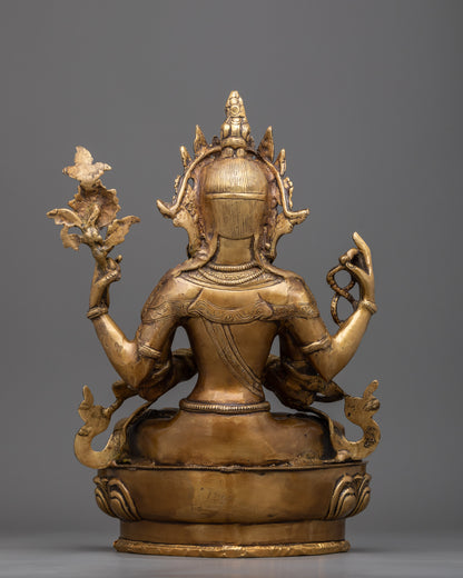 Brass Chenresig Statue | Artisanal Craft for Altars and Sacred Spaces