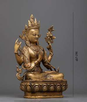 Brass Chenresig Statue | Artisanal Craft for Altars and Sacred Spaces