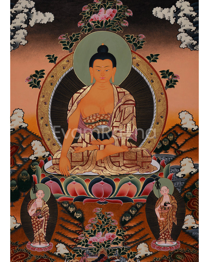 Beautiful Hand-Painted Buddha with Sariputra and Maudgalyayana | Compassion of Yoga