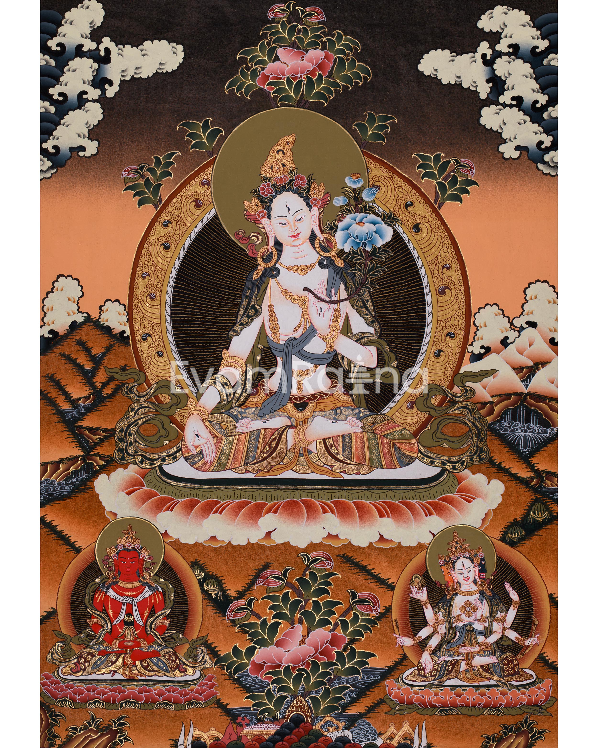 Traditionally Hand-Painted White Tara, Shakyamuni Buddha | Religious Gifts