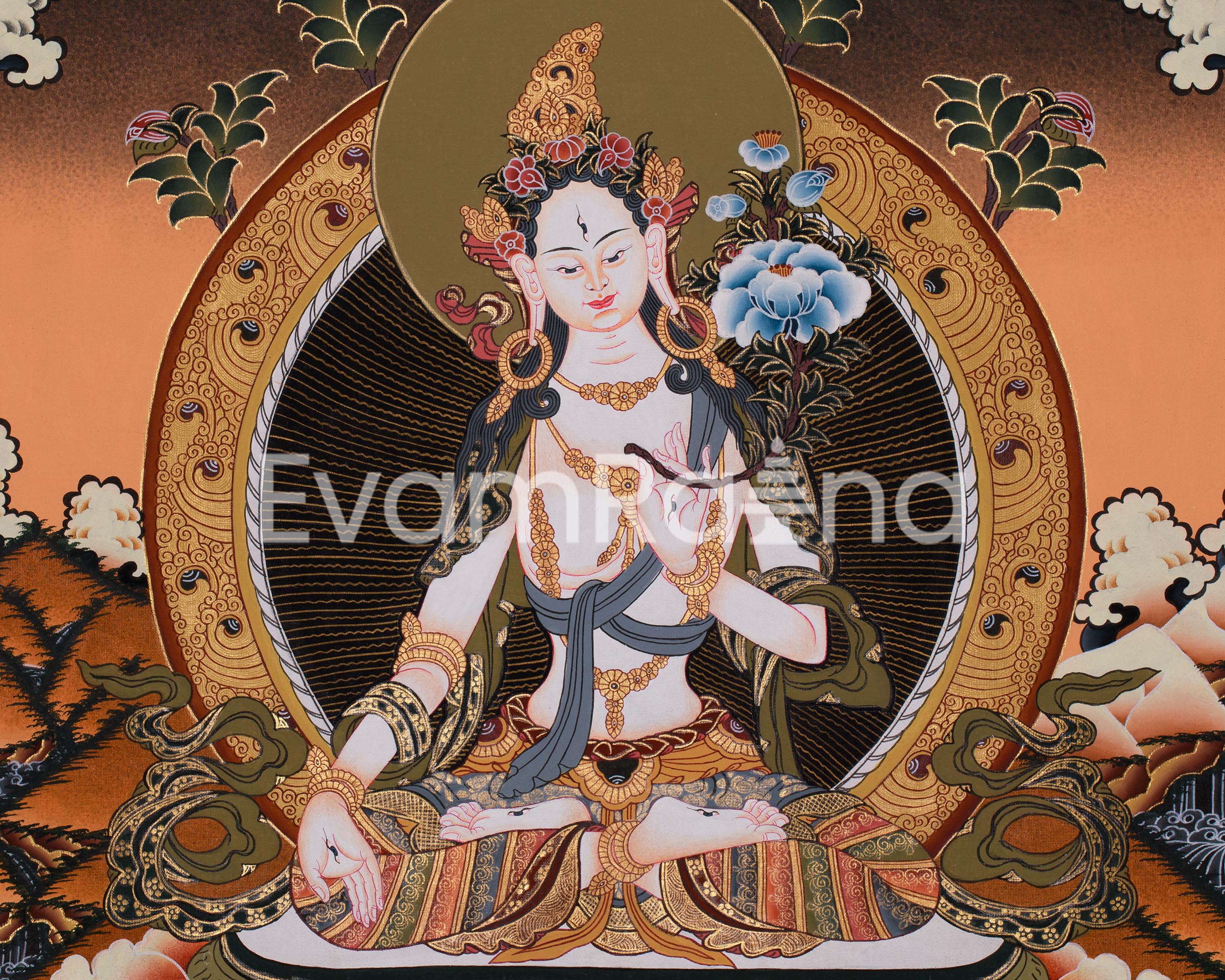 Traditionally Hand-Painted White Tara, Shakyamuni Buddha | Religious Gifts