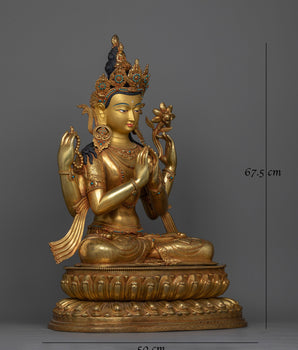 Chenrezig Statue 24K Gold Gilded 
