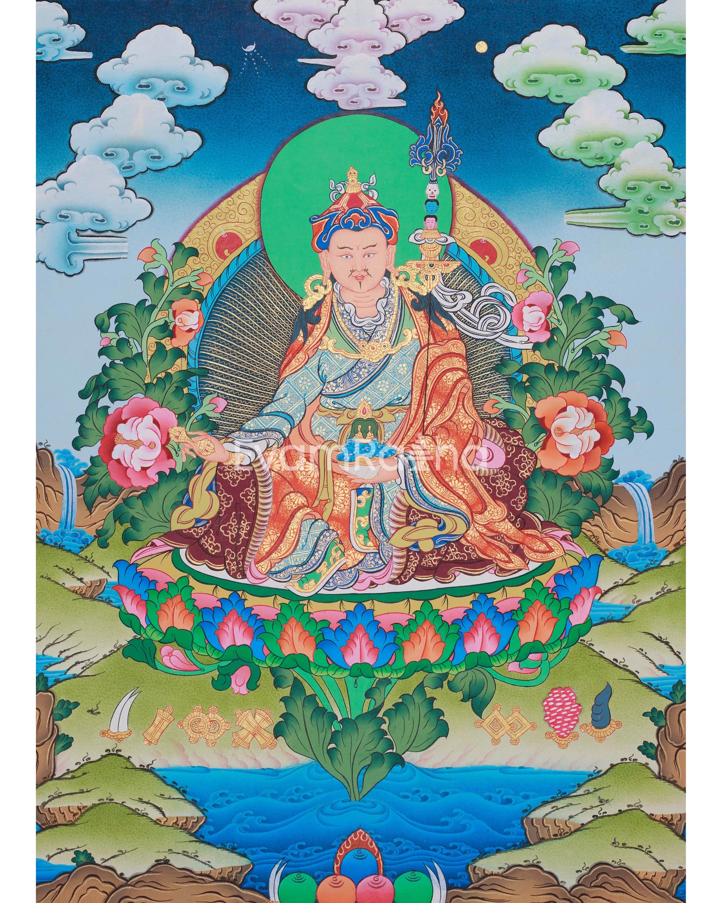 Guru Rinpoche Padmashambhava Masterpiece Tibetan Thangka | Meditation Canvas Art