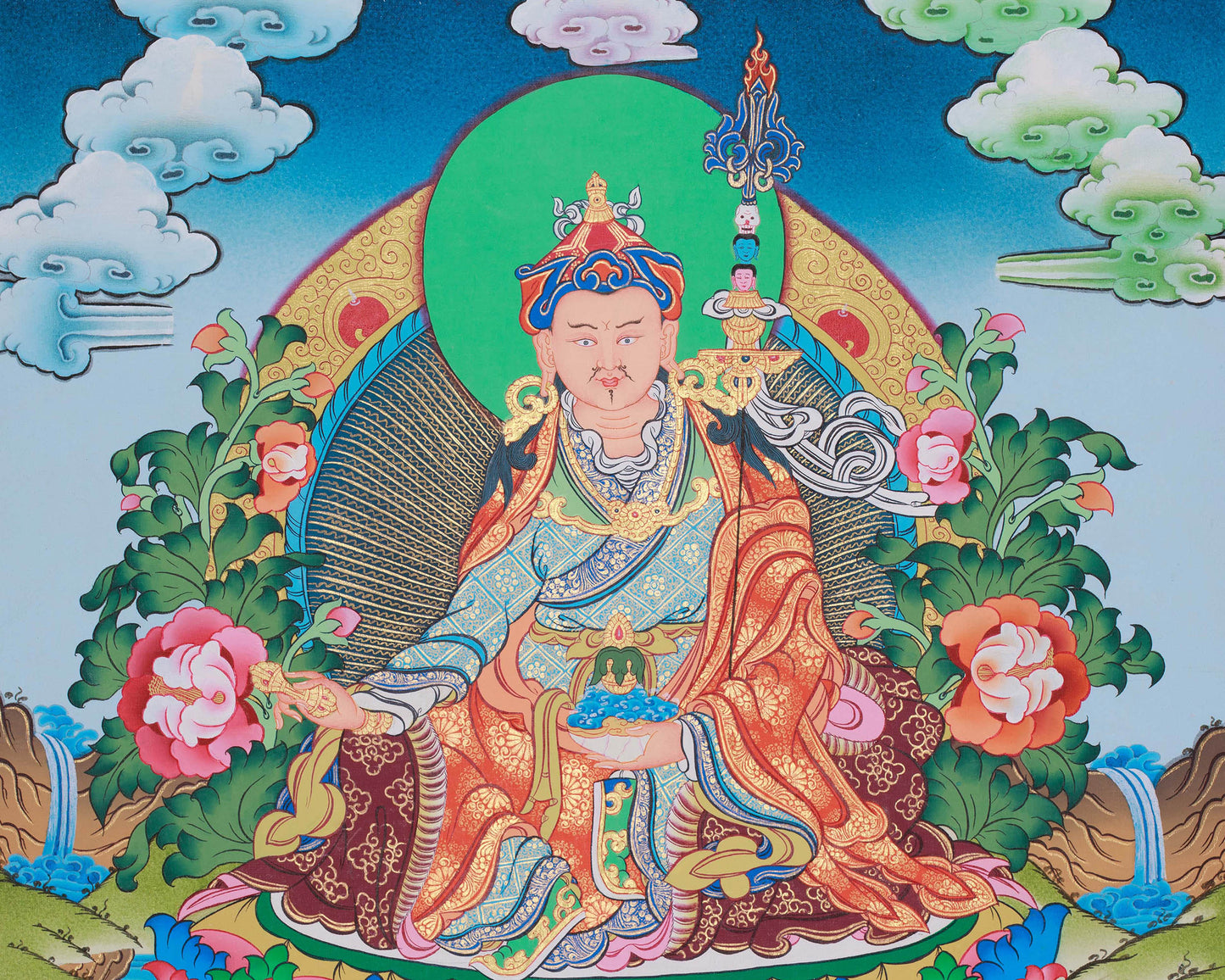 Guru Rinpoche Padmashambhava Masterpiece Tibetan Thangka | Meditation Canvas Art