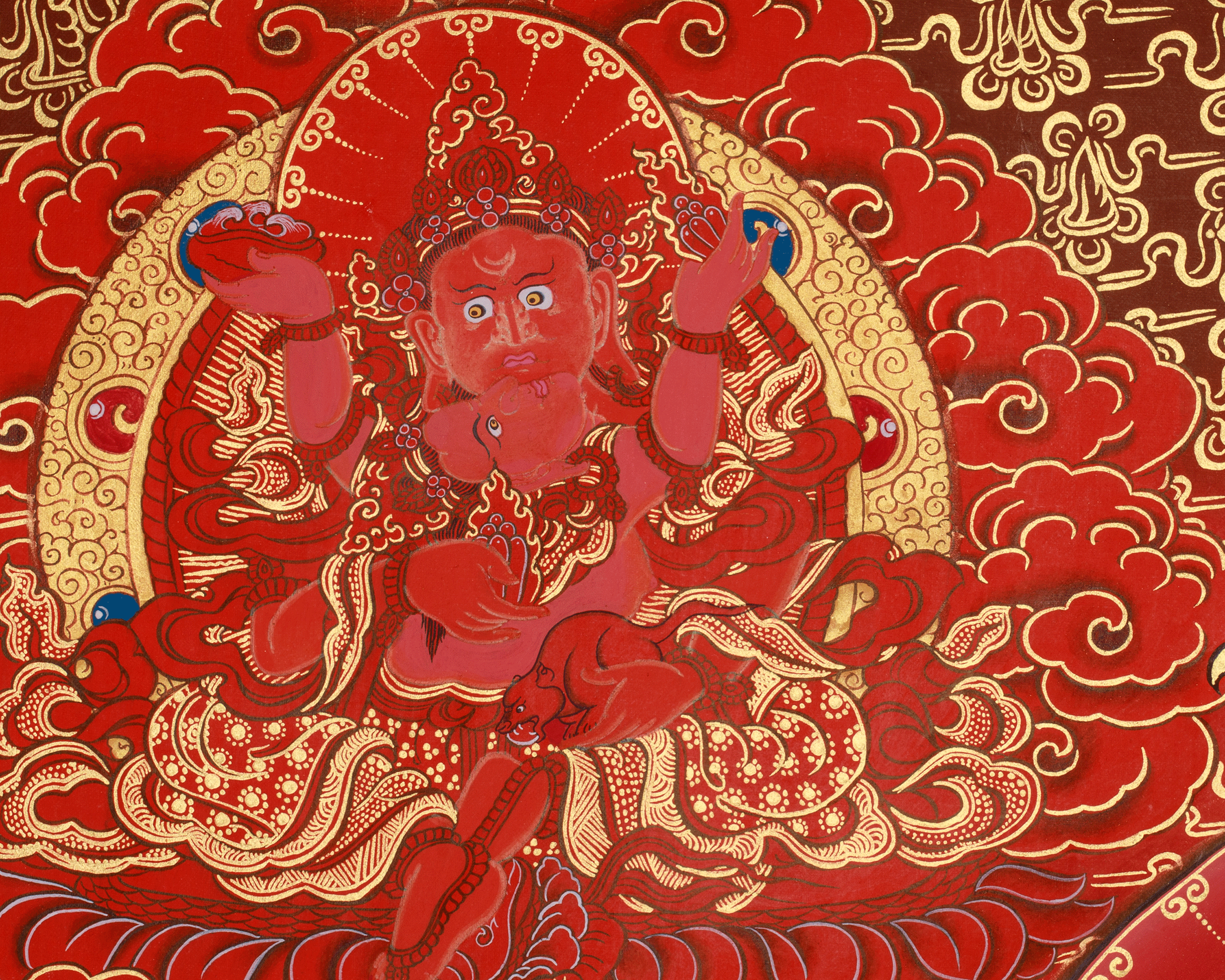 Traditional Five Dzambhala Thangka | Prosperity, Protection, and Abundance Deity