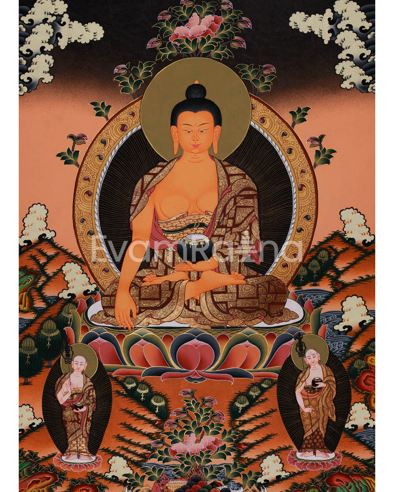 Beautiful Hand-Painted Buddha with Sariputra and Maudgalyayana | Compassion of Yoga