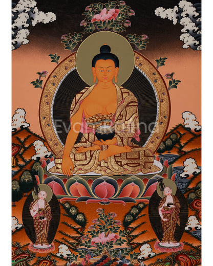 Beautiful Hand-Painted Buddha with Sariputra and Maudgalyayana | Compassion of Yoga